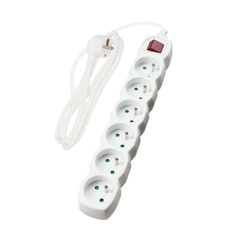 Extension cord with switch, 6 sockets, white, 3m