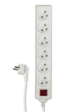 Extension cord with switch, 6 sockets, white, 5 m